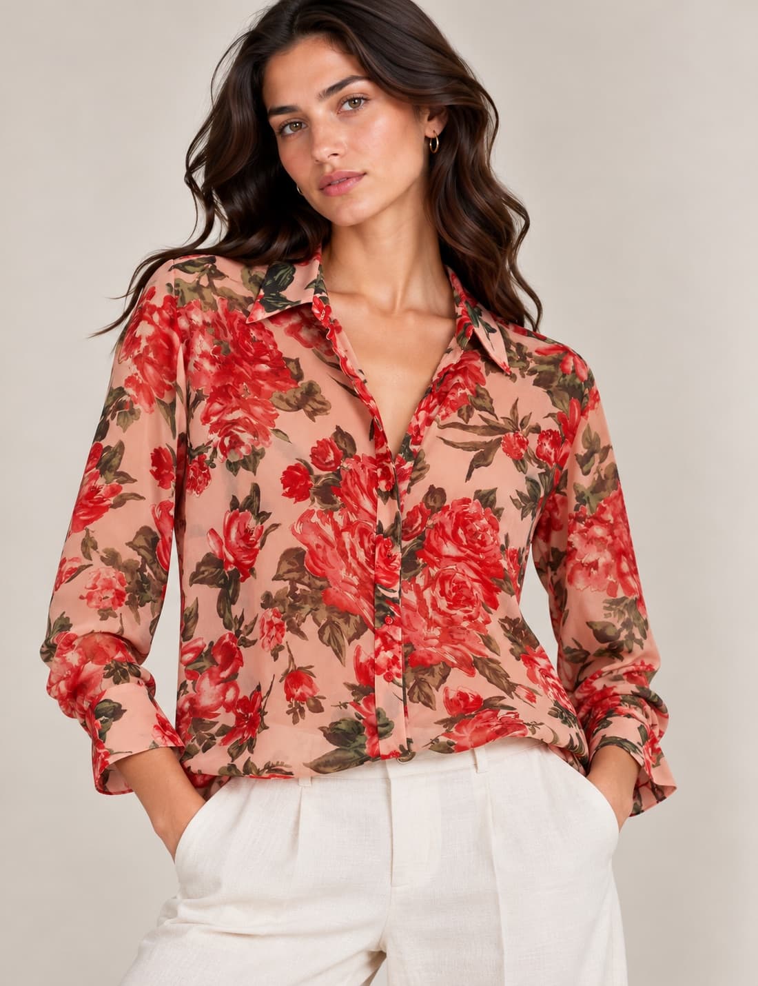 Camicia rosa cipria con stampa floreale rossa Zara – Taglia XS