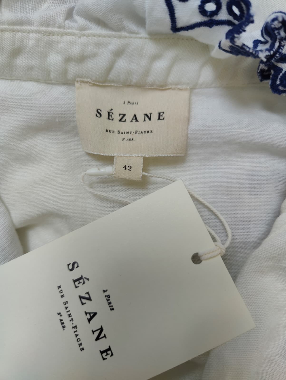 Chemise Sézane écrue brodée bleu marine – Taille 42 — photo 5