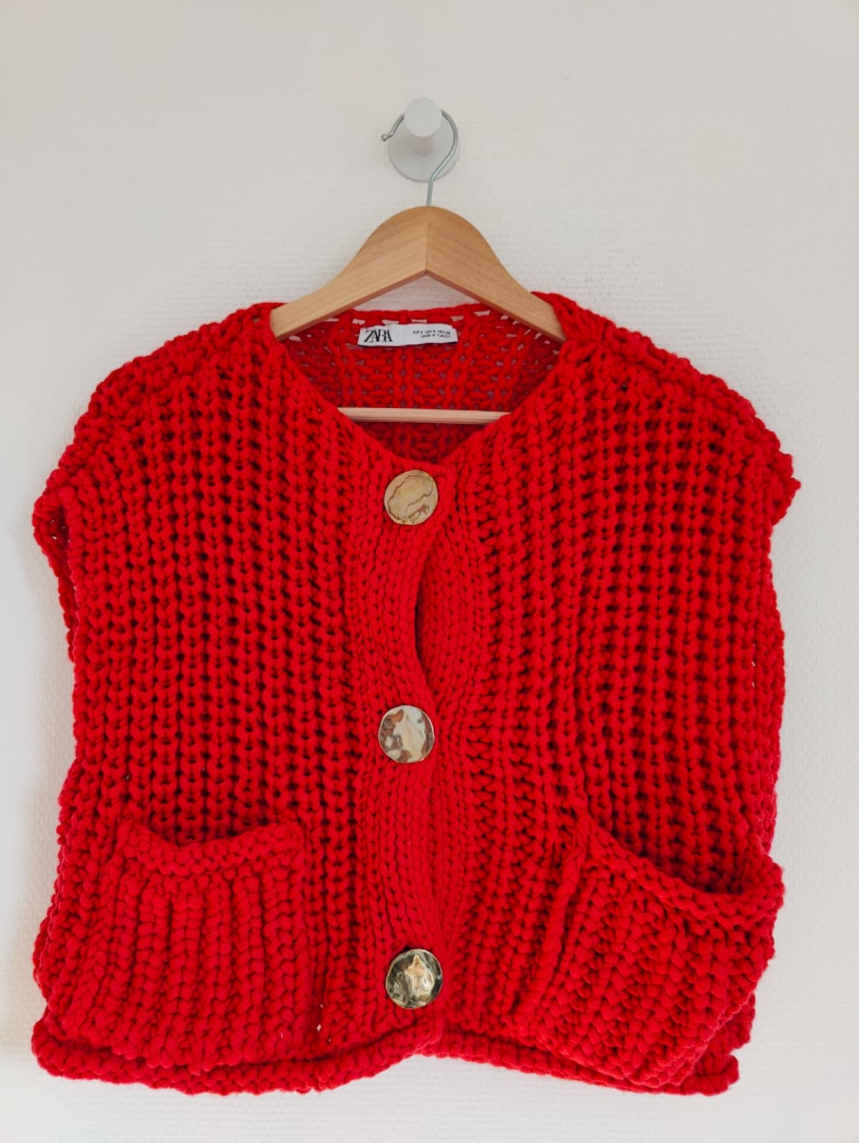 Gilet Zara rouge sans manches en grosse maille – Taille S — photo 2