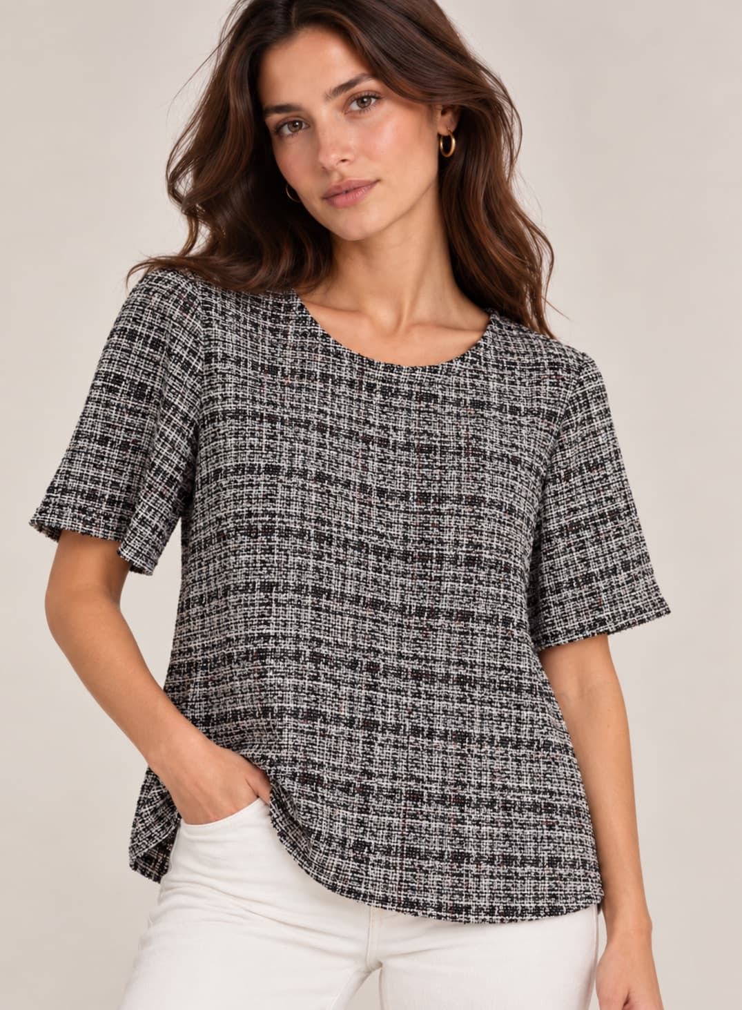 Top Grace & Mila en tweed noir et blanc – Taille S — photo 1