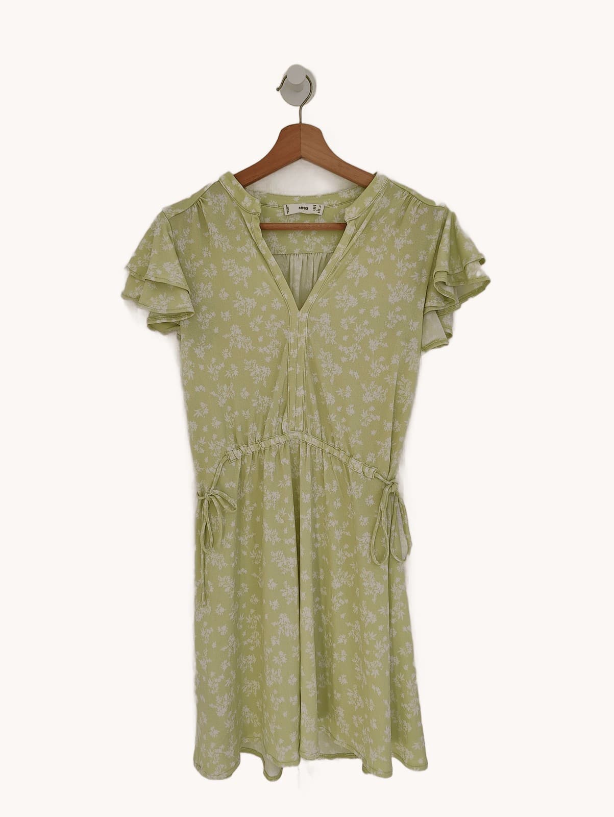 Robe vert pastel à fleurs blanches Mango – Taille XS