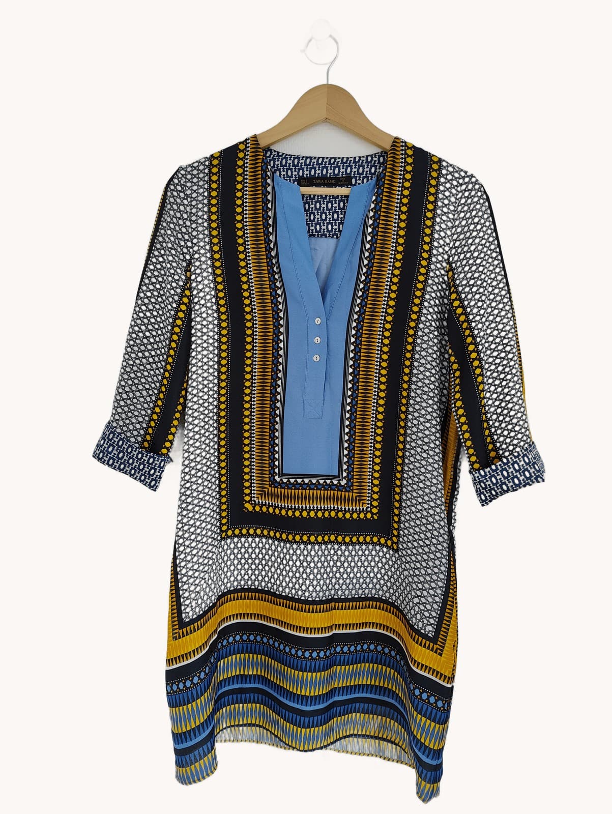 Robe à imprimé géométrique bleu Zara – Taille S