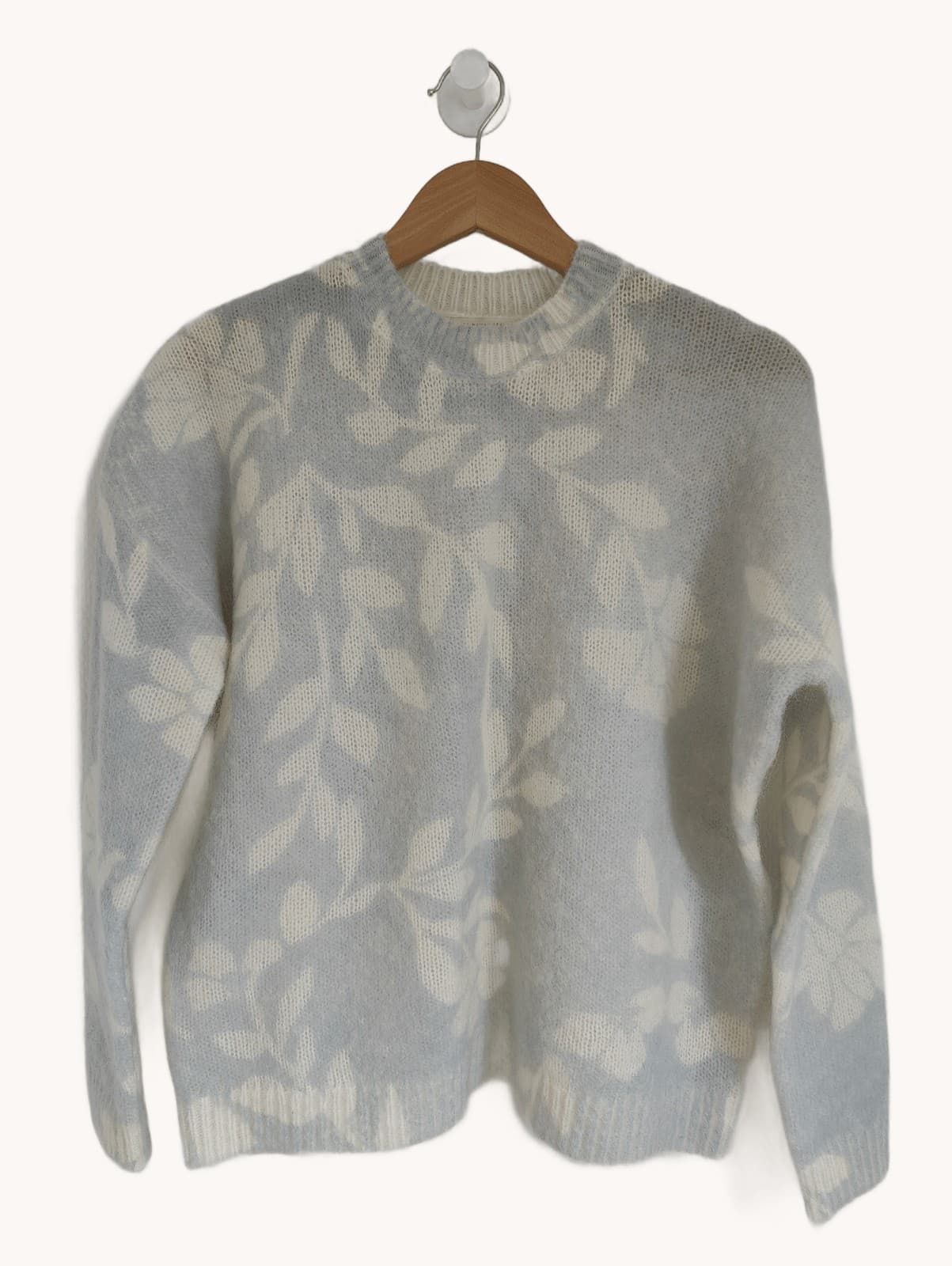 Pull Sézane bleu ciel à motif floral – Taille XS