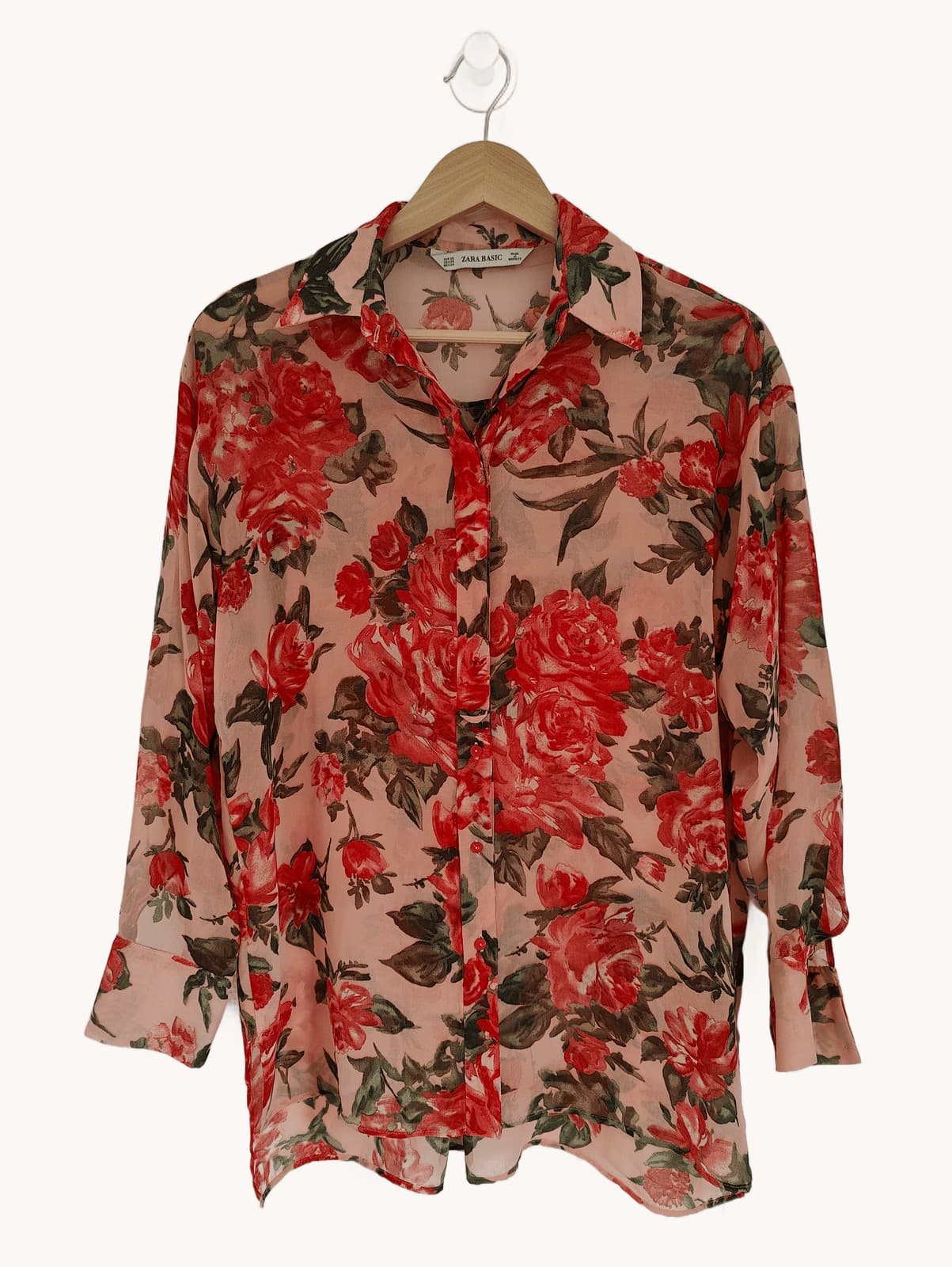 Chemise rose poudré à imprimé floral rouge Zara – Taille XS