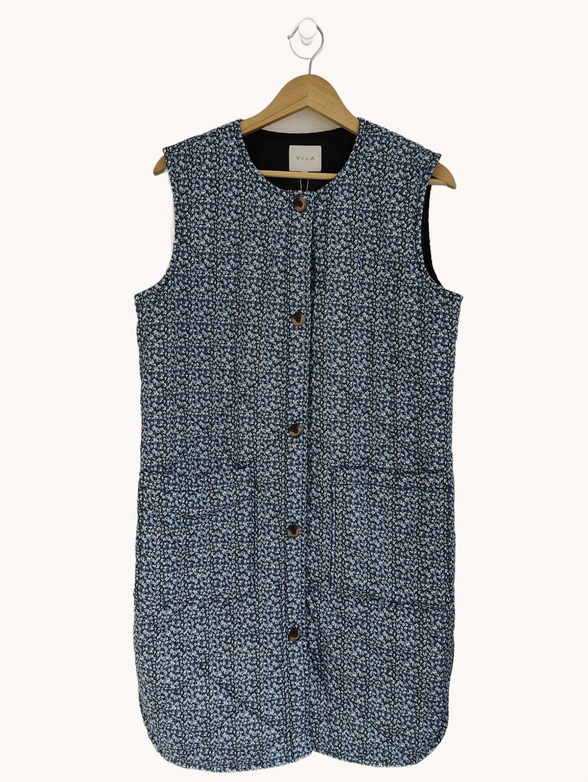 Veste sans manches matelassée à fleurs bleues Vila – Taille 38