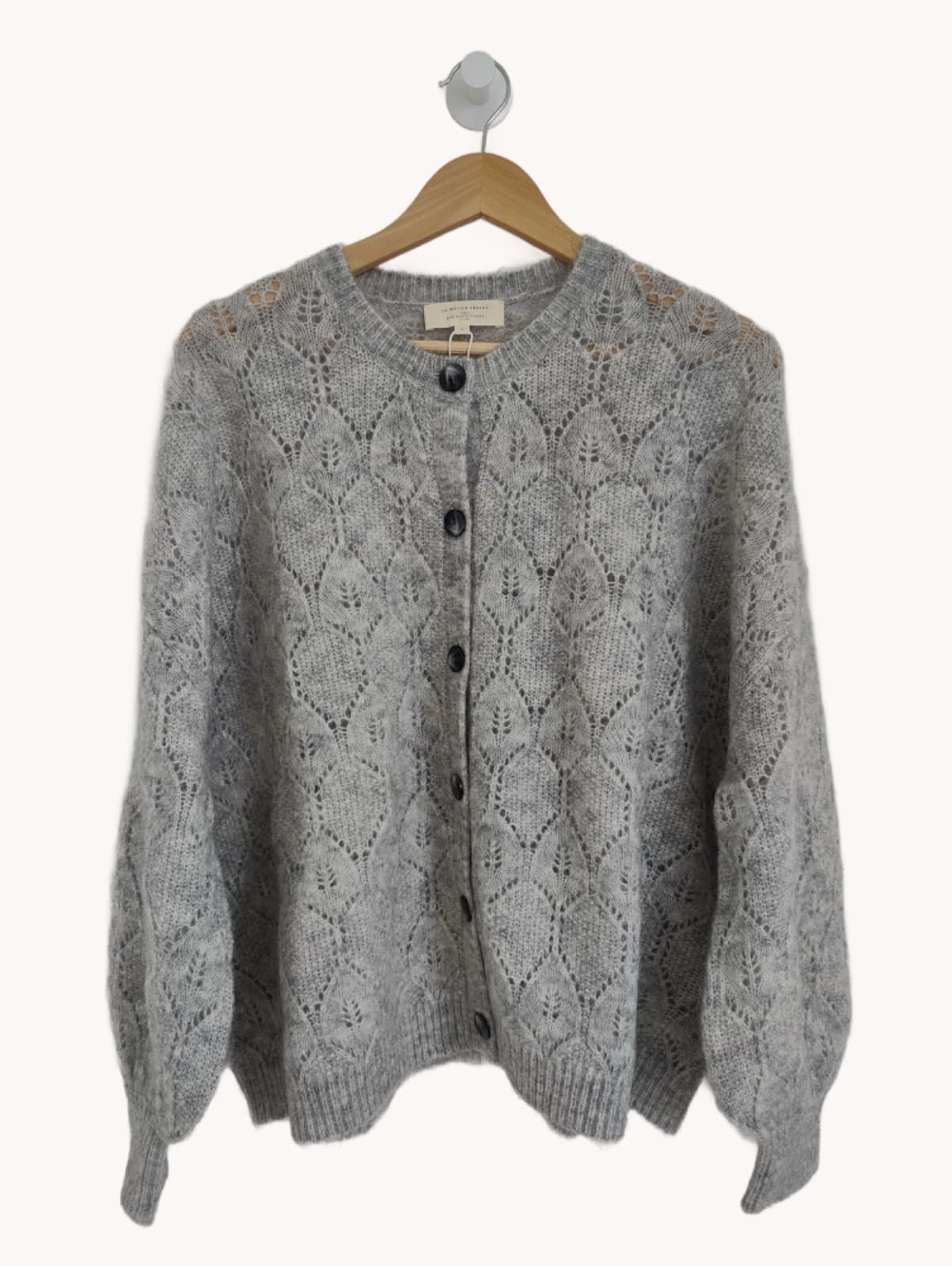 Gilet Sézane en maille ajourée gris chiné – Taille L