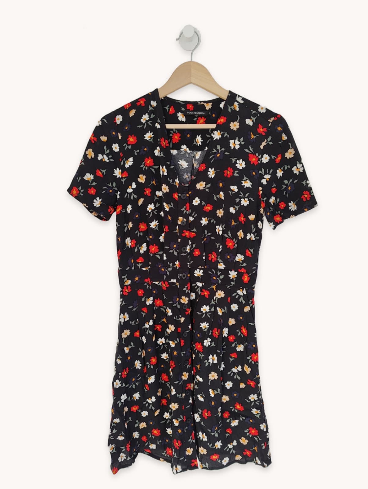 Robe courte fleurie noire Monoprix – Taille XS