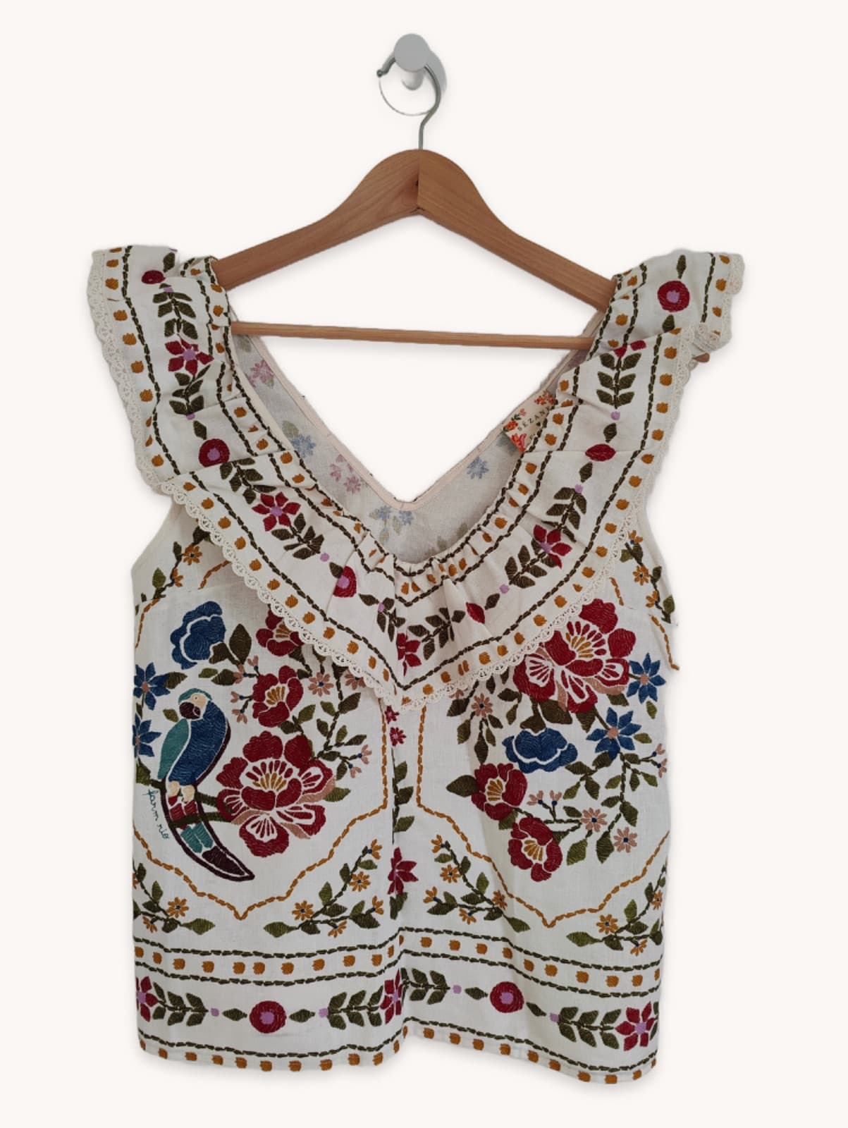 Top Sézane x Farm rio en lin à broderie florale – Taille 40
