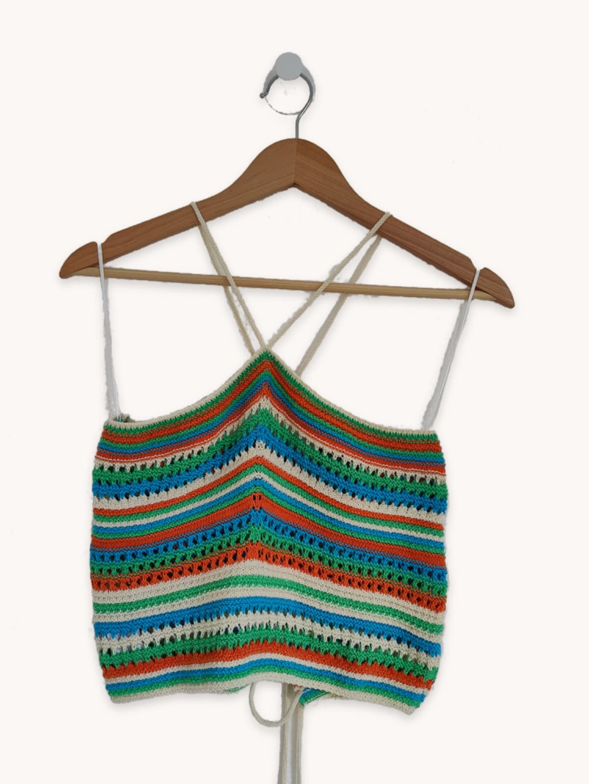 Top crochet multicolore à bretelles Mango – Taille L