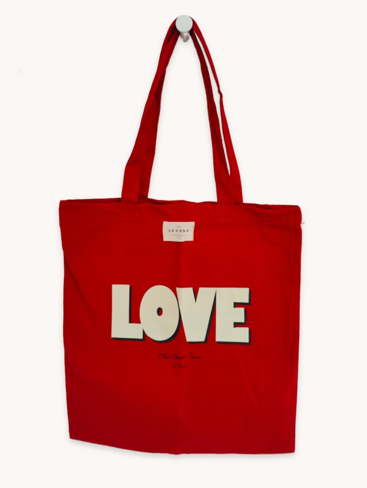Sac cabas Sézane rouge à inscription LOVE