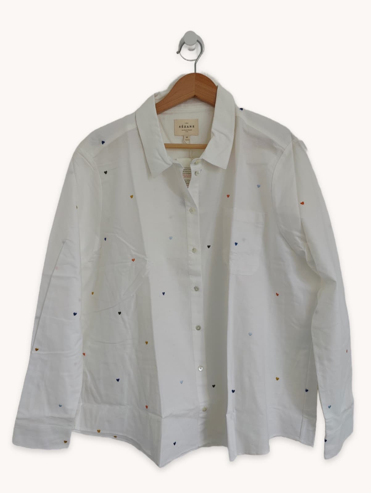 Chemise Sézane à petits cœurs brodés – Taille 46