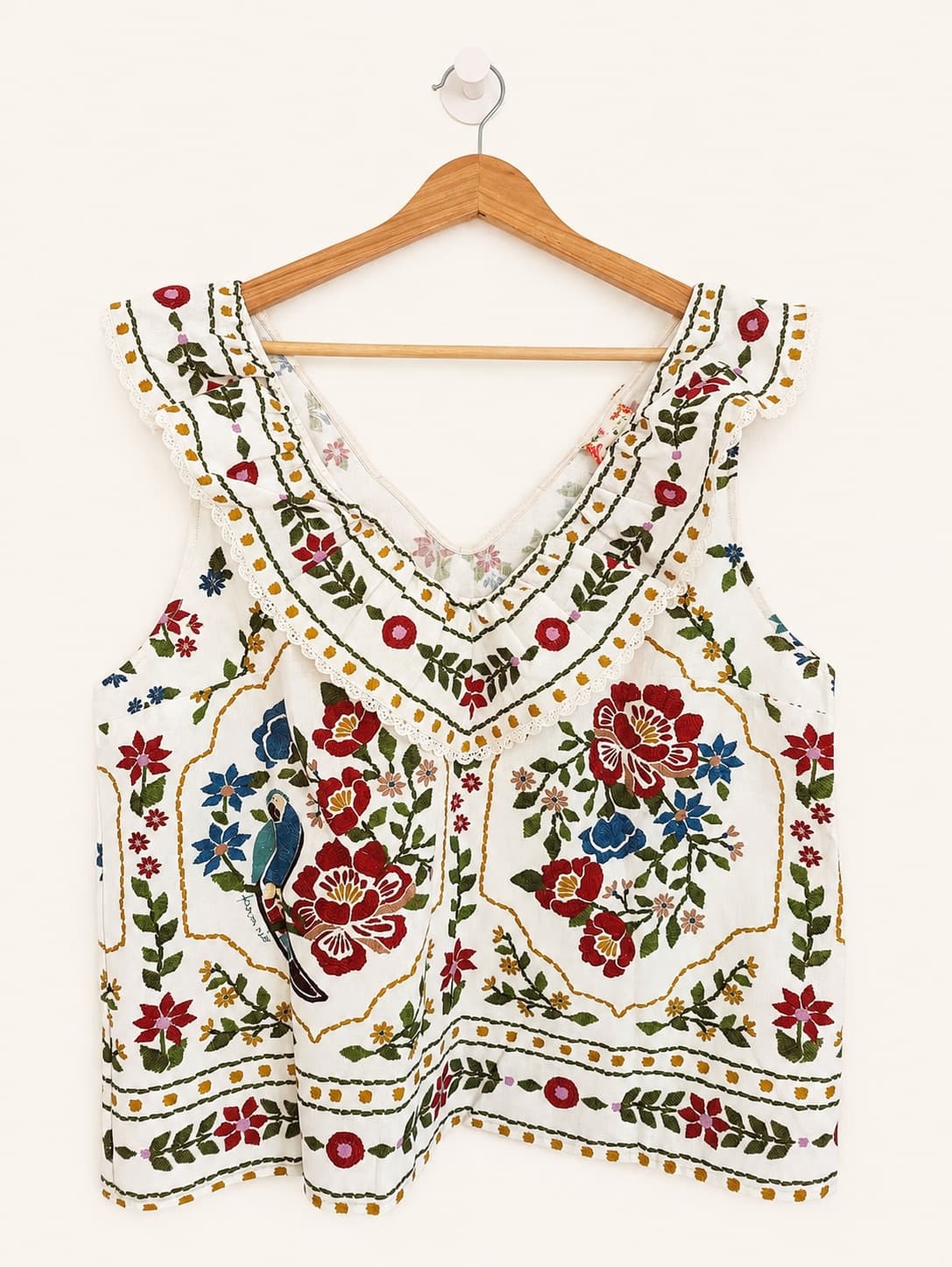 Top Sézane x Farm rio en lin à broderie florale – Taille 46