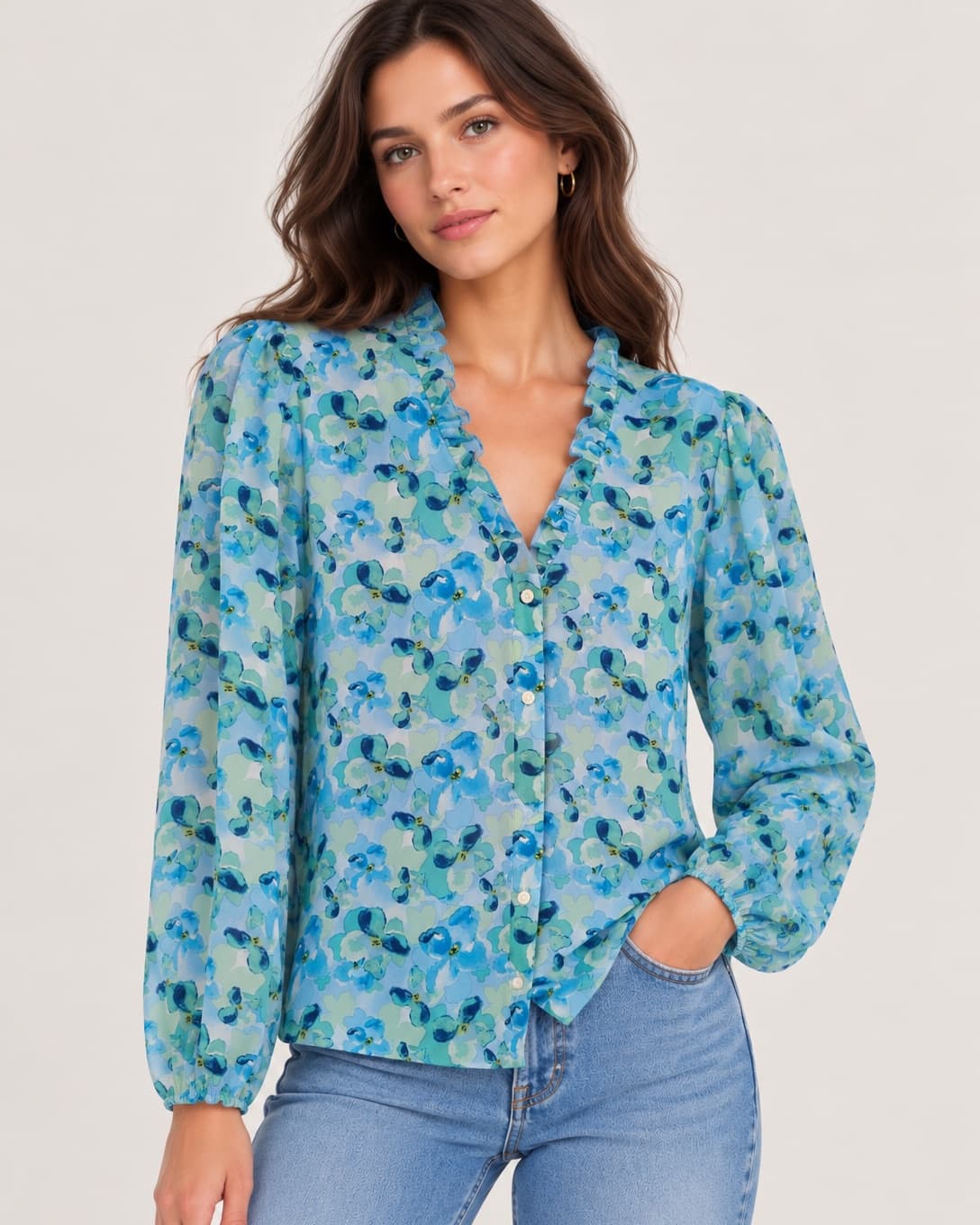 Vila blouse met blauwe bloemenprint – Maat 38