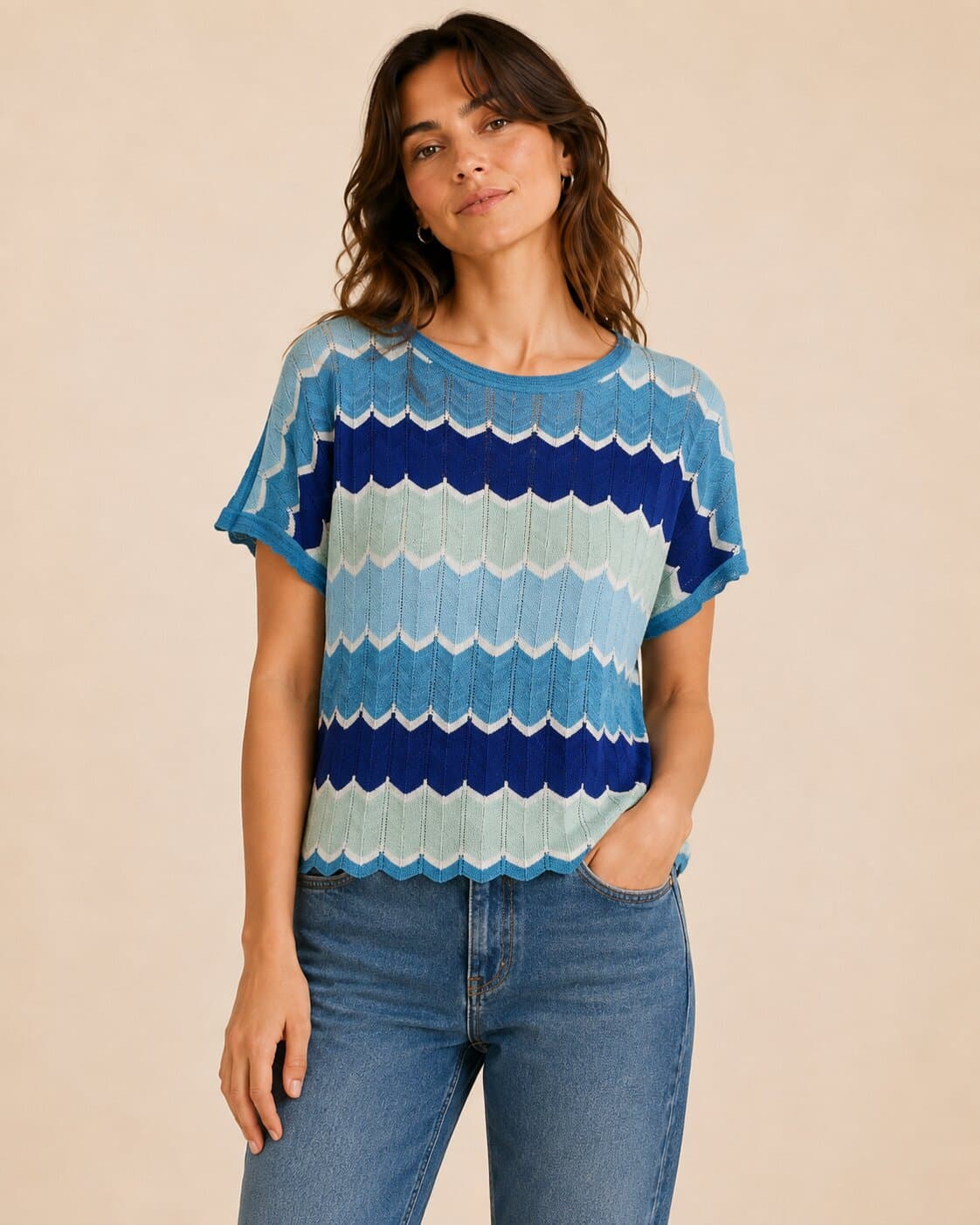 Turquoise blue zigzag chevron knit top — Chic Bohemian