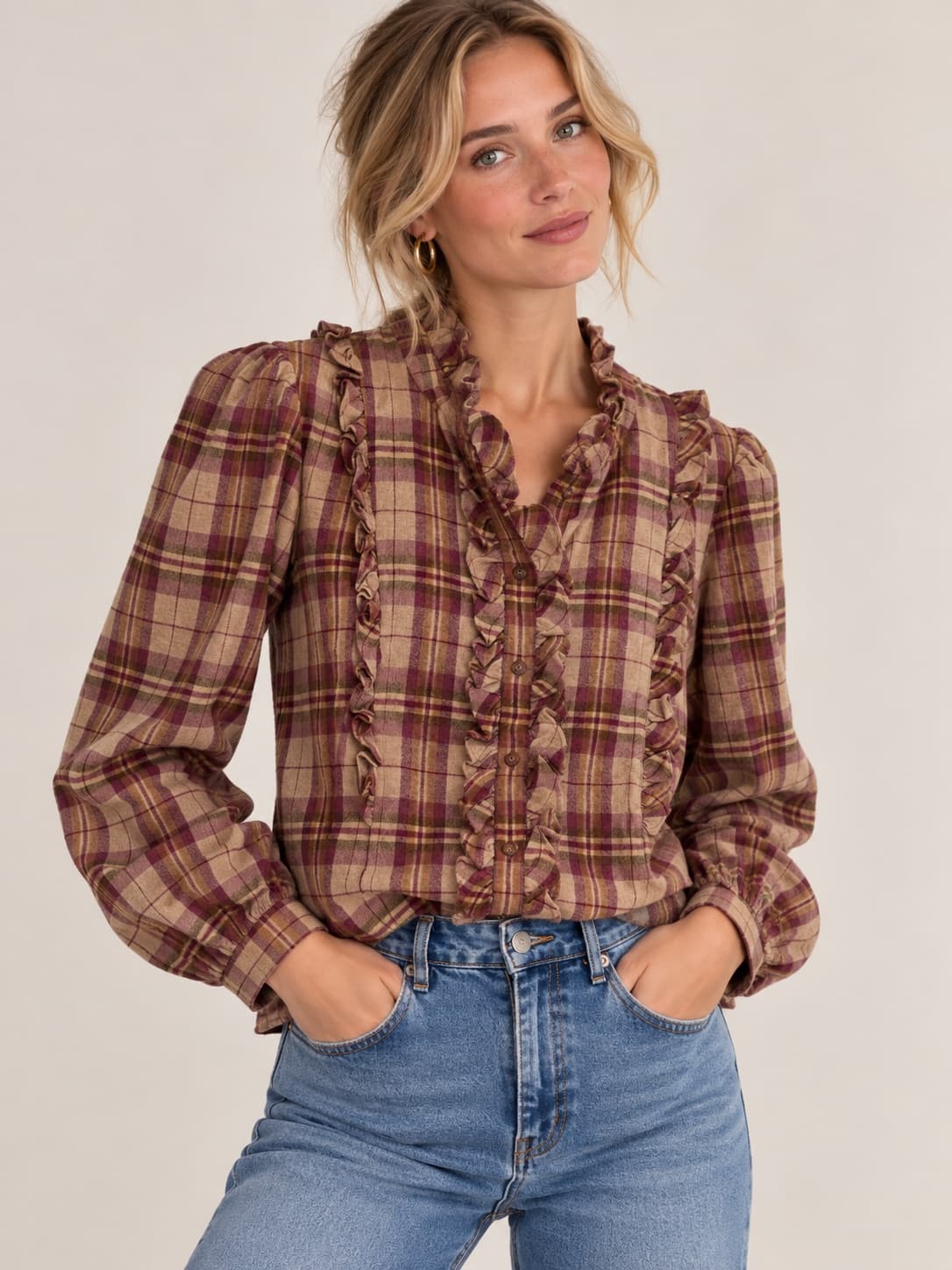 Sézane blouse met tartanruit – Maat 46