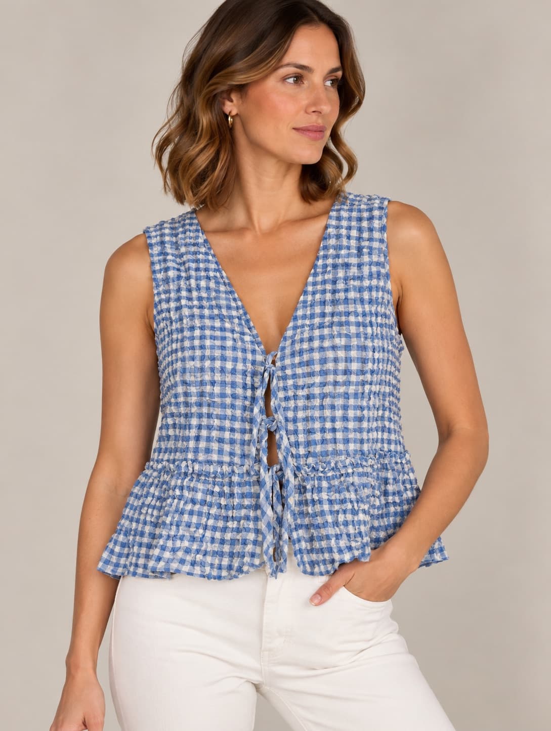 Zara vichy top met wafelstructuur – Maat XL