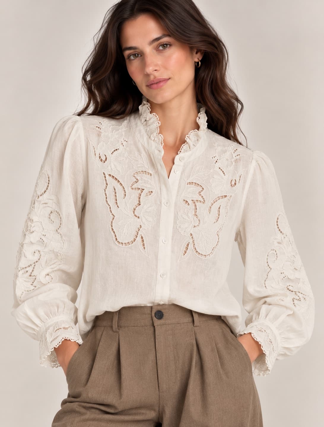 Chemise Sézane écrue brodée – Taille 42